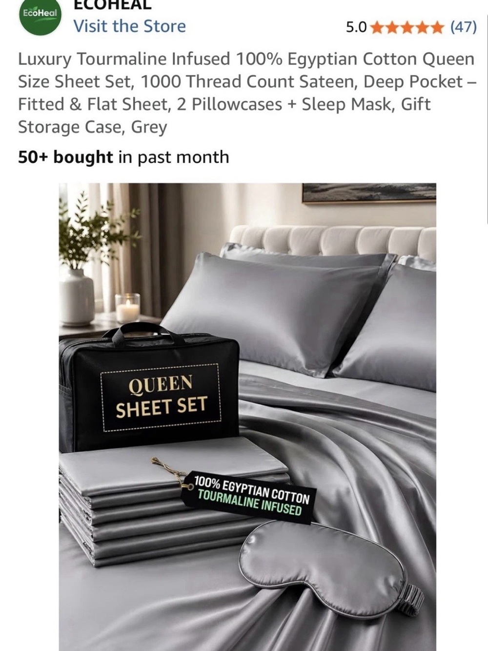Queen Sheet Set - Silver Egyptian Cotton (Brand: ) - Picture 8 of 12